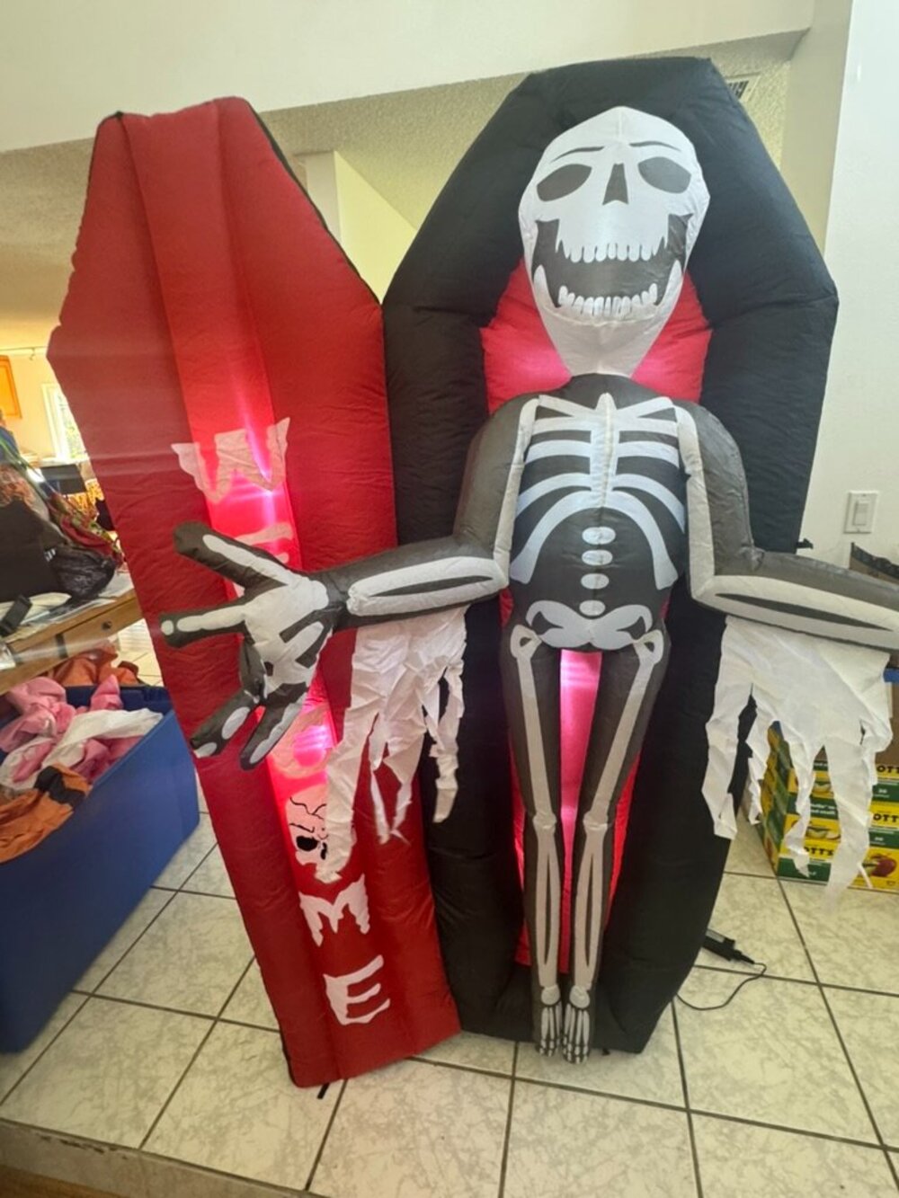 6ft COMIN Halloween Inflatable Welcome Skeleton In A Coffin